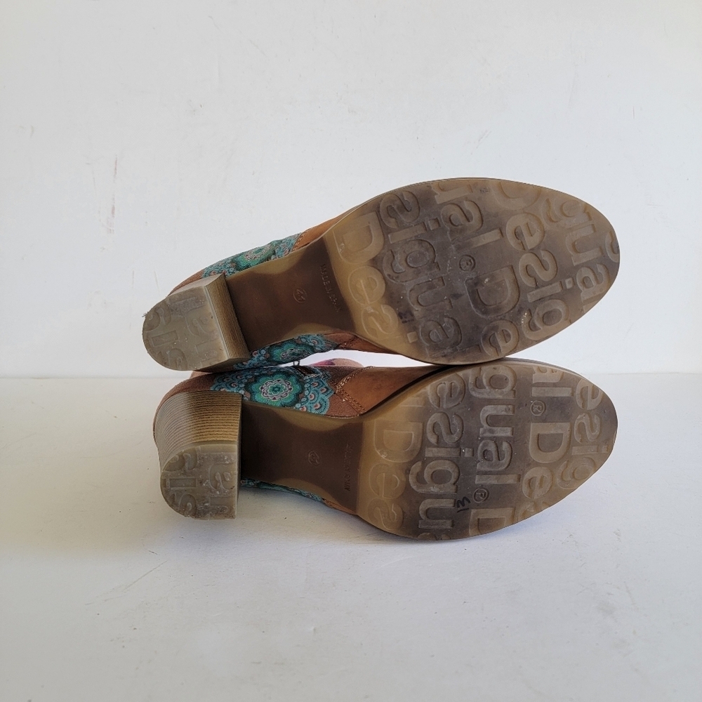 Desigual Tan Suede Ankle Boots Size 41 US 10 Boho Pink Turquoise Floral Eclectic - Picture 15 of 16